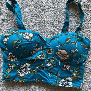 Teal blue floral crop top